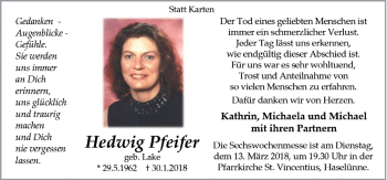 Traueranzeige von Hedwig Pfeifer von Neue Osnabrücker Zeitung GmbH & Co. KG