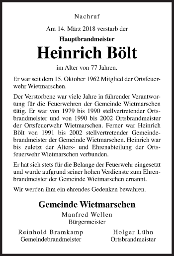 Traueranzeige von Heinrich Bölt von Neue Osnabrücker Zeitung GmbH & Co. KG