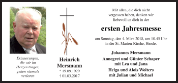 Traueranzeige von Heinrich Mersmann von Neue Osnabrücker Zeitung GmbH & Co. KG
