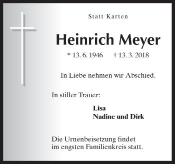 Traueranzeige von Heinrich Meyer von Neue Osnabrücker Zeitung GmbH & Co. KG