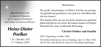 Traueranzeige von Heinz-Dieter Poelker von Neue Osnabrücker Zeitung GmbH & Co. KG