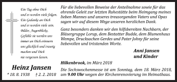 Traueranzeige von Heinz Jansen von Neue Osnabrücker Zeitung GmbH & Co. KG