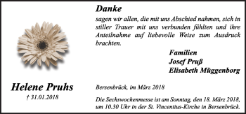 Traueranzeige von Helene Pruhs von Neue Osnabrücker Zeitung GmbH & Co. KG