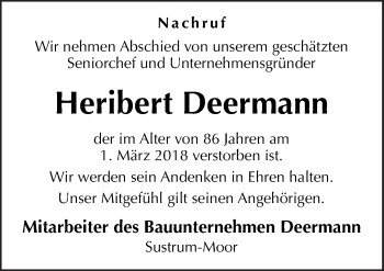 Traueranzeige von Heribert Deermann von Neue Osnabrücker Zeitung GmbH & Co. KG