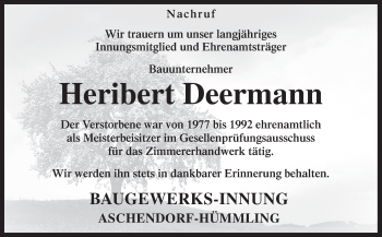 Traueranzeige von Heribert Deermann von Neue Osnabrücker Zeitung GmbH & Co. KG