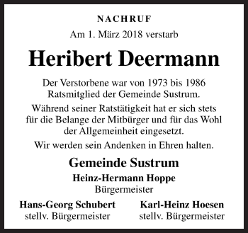 Traueranzeige von Heribert Deermann von Neue Osnabrücker Zeitung GmbH & Co. KG