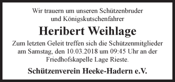 Traueranzeige von Heribert Weihlage von Neue Osnabrücker Zeitung GmbH & Co. KG