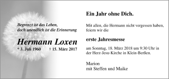 Traueranzeige von Hermann Loxen von Neue Osnabrücker Zeitung GmbH & Co. KG