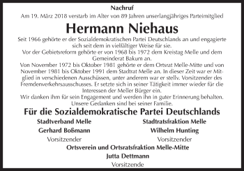 Traueranzeige von Hermann Niehaus von Neue Osnabrücker Zeitung GmbH & Co. KG