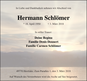Traueranzeige von Hermann Schlömer von Neue Osnabrücker Zeitung GmbH & Co. KG