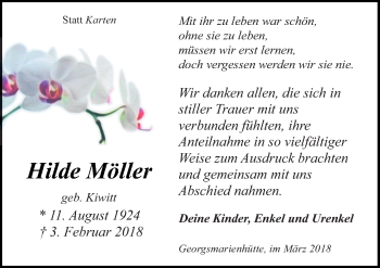 Traueranzeige von Hilde Möller von Neue Osnabrücker Zeitung GmbH & Co. KG