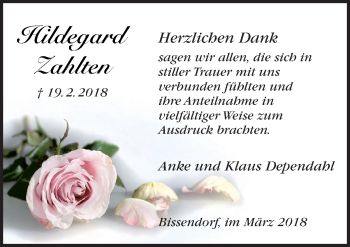 Traueranzeige von Hildegard Zahlten von Neue Osnabrücker Zeitung GmbH & Co. KG
