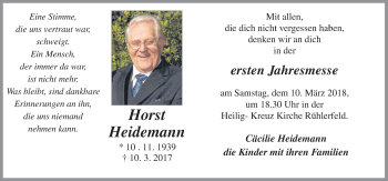 Traueranzeige von Horst Heidemann von Neue Osnabrücker Zeitung GmbH & Co. KG