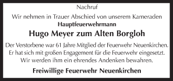 Traueranzeige von Hugo Meyer zum Alten Borgloh von Neue Osnabrücker Zeitung GmbH & Co. KG