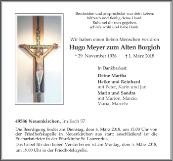 Traueranzeige von Hugo Meyer zum Alten Borgloh von Neue Osnabrücker Zeitung GmbH & Co. KG