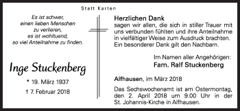 Traueranzeige von Inge Stuckenberg von Neue Osnabrücker Zeitung GmbH & Co. KG