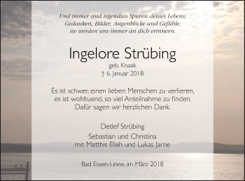 Traueranzeige von Ingelore Strübing von Neue Osnabrücker Zeitung GmbH & Co. KG