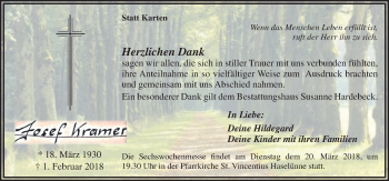 Traueranzeige von Josef Kramer von Neue Osnabrücker Zeitung GmbH & Co. KG