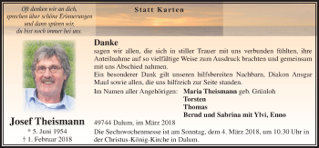 Traueranzeige von Josef Theismann von Neue Osnabrücker Zeitung GmbH & Co. KG