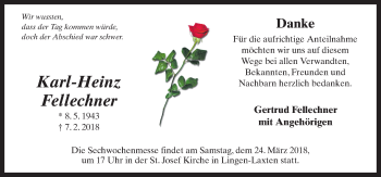 Traueranzeige von Karl-Heinz Fellechner von Neue Osnabrücker Zeitung GmbH & Co. KG
