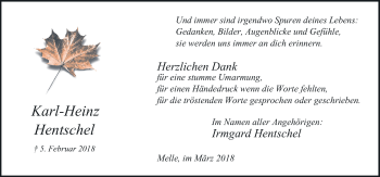 Traueranzeige von Karl-Heinz Hentschel von Neue Osnabrücker Zeitung GmbH & Co. KG