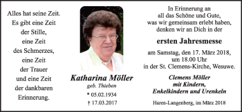 Traueranzeige von Katharina Möller von Neue Osnabrücker Zeitung GmbH & Co. KG