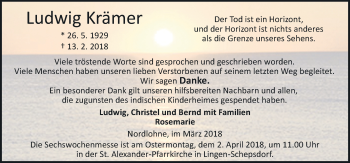 Traueranzeige von Ludwig Krämer von Neue Osnabrücker Zeitung GmbH & Co. KG
