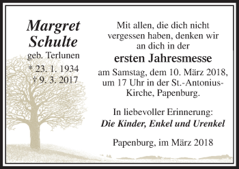 Traueranzeige von Margret Schulte von Neue Osnabrücker Zeitung GmbH & Co. KG