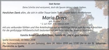 Traueranzeige von Maria Drees von Neue Osnabrücker Zeitung GmbH & Co. KG