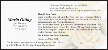Traueranzeige von Maria Otting von Neue Osnabrücker Zeitung GmbH & Co. KG