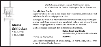 Traueranzeige von Maria Schlütken von Neue Osnabrücker Zeitung GmbH & Co. KG