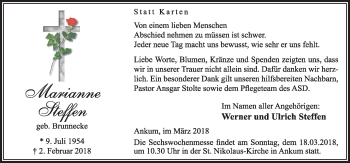 Traueranzeige von Marianne Steffen von Neue Osnabrücker Zeitung GmbH & Co. KG