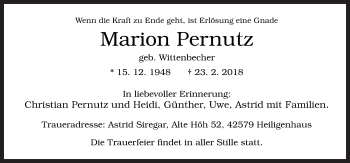 Traueranzeige von Marion Pernutz von Neue Osnabrücker Zeitung GmbH & Co. KG