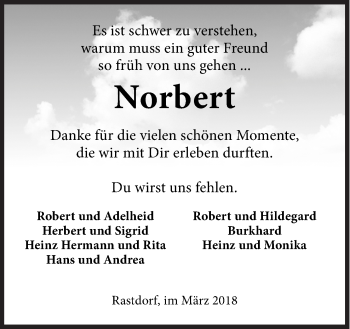 Traueranzeige von Norbert  von Neue Osnabrücker Zeitung GmbH & Co. KG