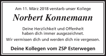 Traueranzeige von Norbert Konnemann von Neue Osnabrücker Zeitung GmbH & Co. KG