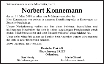 Traueranzeige von Norbert Konnemann von Neue Osnabrücker Zeitung GmbH & Co. KG