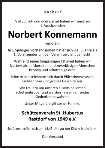 Traueranzeige von Norbert Konnemann von Neue Osnabrücker Zeitung GmbH & Co. KG