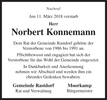 Traueranzeige von Norbert Konnemann von Neue Osnabrücker Zeitung GmbH & Co. KG