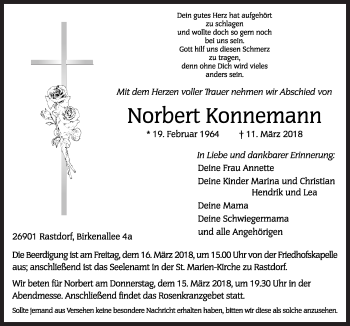 Traueranzeige von Norbert Konnemann von Neue Osnabrücker Zeitung GmbH & Co. KG