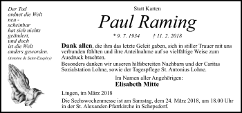 Traueranzeige von Paul Rauring von Neue Osnabrücker Zeitung GmbH & Co. KG