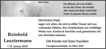 Traueranzeige von Reinhold Lauxtermann von Neue Osnabrücker Zeitung GmbH & Co. KG