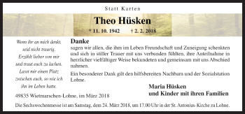 Traueranzeige von Theo Hüsken von Neue Osnabrücker Zeitung GmbH & Co. KG
