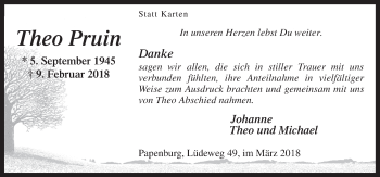 Traueranzeige von Theo Pruin von Neue Osnabrücker Zeitung GmbH & Co. KG