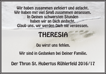 Traueranzeige von Theresia  von Neue Osnabrücker Zeitung GmbH & Co. KG