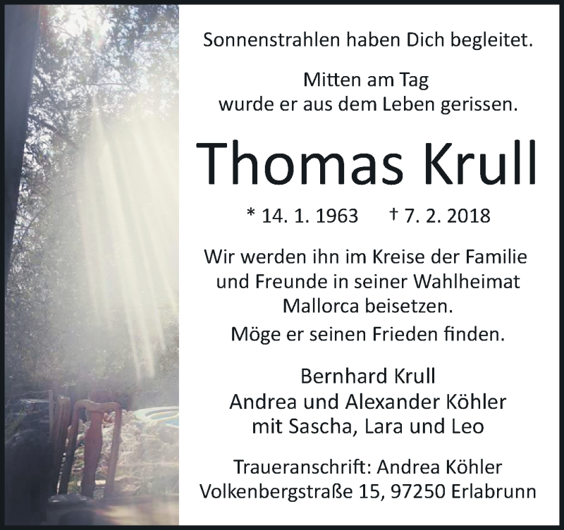  Traueranzeige für Thomas Krull vom 10.03.2018 aus Neue Osnabrücker Zeitung GmbH & Co. KG