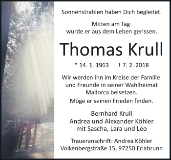 Traueranzeige von Thomas Krull von Neue Osnabrücker Zeitung GmbH & Co. KG