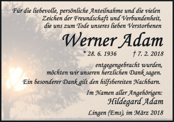 Traueranzeige von Werner Adam von Neue Osnabrücker Zeitung GmbH & Co. KG