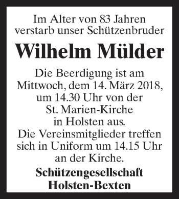 Traueranzeige von Wilhelm Mülder von Neue Osnabrücker Zeitung GmbH & Co. KG