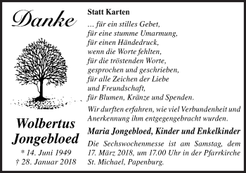 Traueranzeige von Wolbertus Jongebloed von Neue Osnabrücker Zeitung GmbH & Co. KG