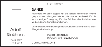 Traueranzeige von Adolf Rickhaus von Neue Osnabrücker Zeitung GmbH & Co. KG